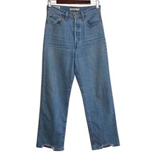 Levi's Ribcage Straight Jeans Womens 27 x 26 Light Blue Crop Ankle High Waist